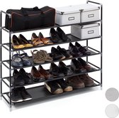 Relaxdays 1 x schoenenrek met grepen - open schoenenkast - 5 etages - 20 paar - zwart