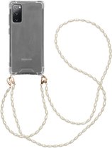 iMoshion Hoesje Geschikt voor Samsung Galaxy S20 FE Hoesje Met Koord - iMoshion Backcover met koord + armband - Parels - Transparant
