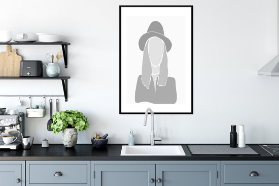 Cadre photo avec affiche - Femme - Zwart - Wit - 60x90 cm - Cadre pour affiche