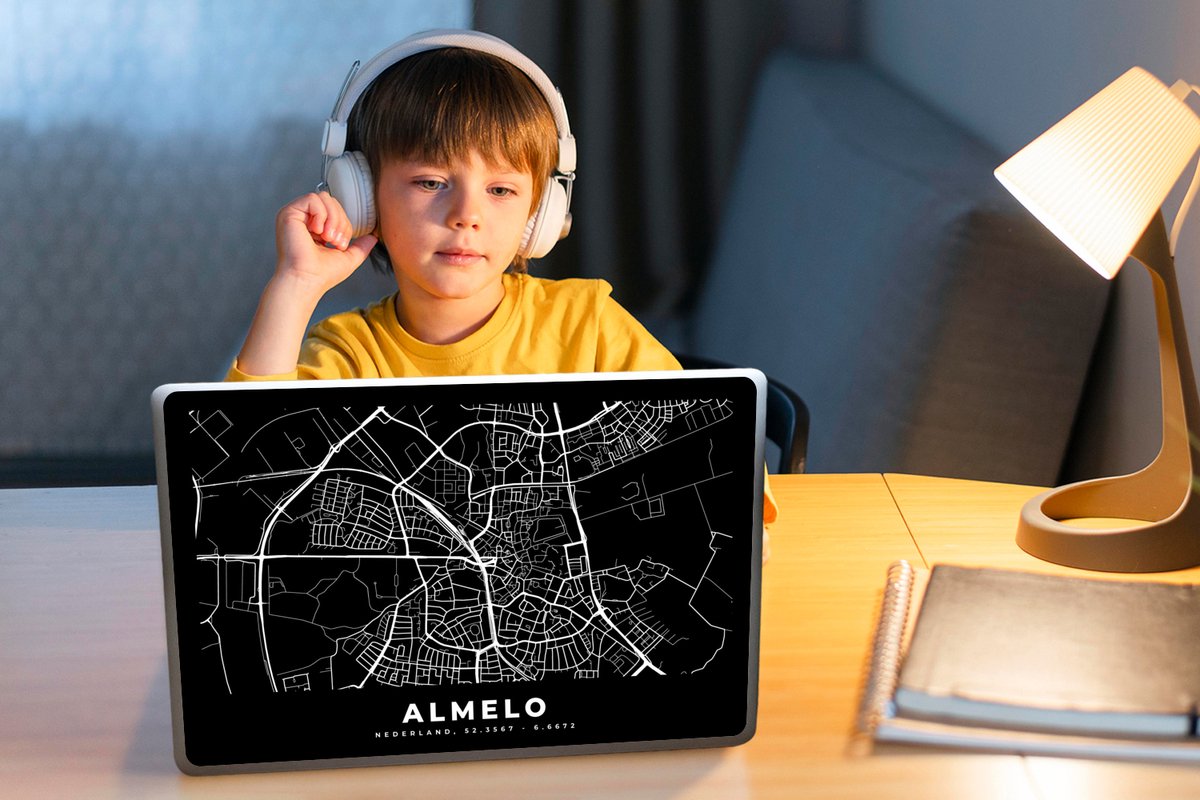 Laptop sticker - 13.3 inch - Kaart - Almelo - Zwart - 31x22,5cm - Laptopstickers - Laptop skin - Cover