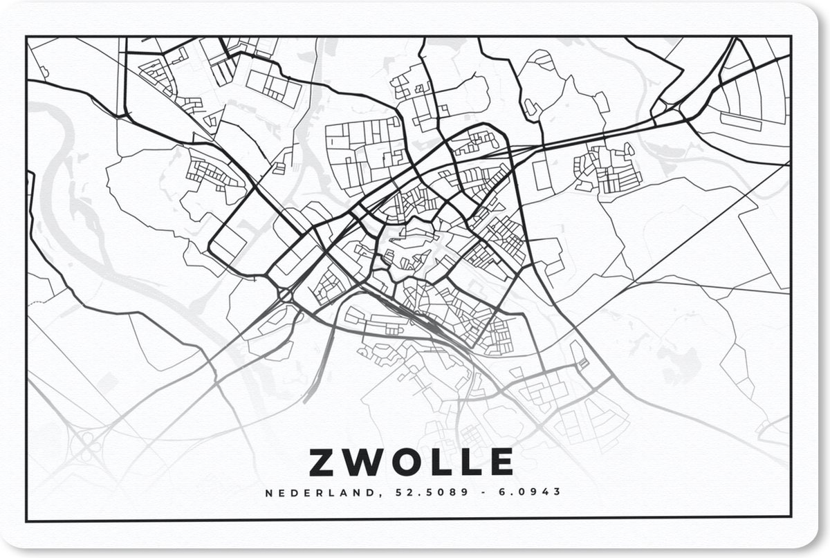 Muismat - Mousepad - Kaart - Zwolle - Zwart - Wit - 27x18 cm