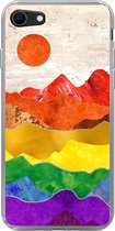Geschikt voor iPhone SE 2020 hoesje - Regenboog - Marmer print - Pride - Siliconen Telefoonhoesje
