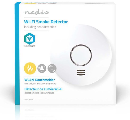 Nedis SmartLife Rookmelder | Wi-Fi | Batterij Gevoed | Levenscyclus sensor: 10 Jaar | EN 14604 | Max. batterijduur: 24 months | Android™ / IOS | 85 dB | Wit - Nedis
