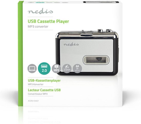 Nedis ACGRU100GY Draagbare Usb-convertor Voor Cassette Naar Mp3 Met Usb-kabel  En Software | bol.com