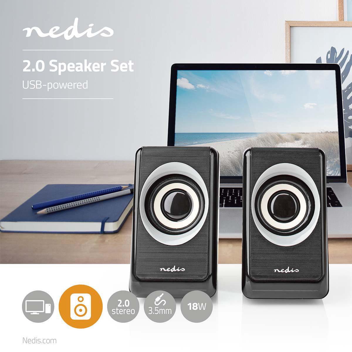 Bol.com Nedis PC-Speaker - 2.0 - 18 W - 3,5 mm Male - USB Gevoed - Volumebediening - Output aanbieding