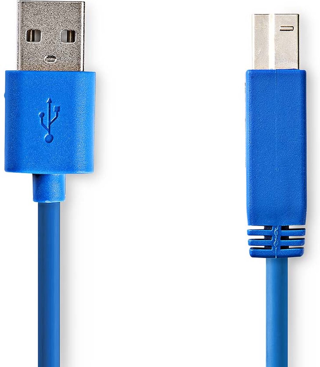USB-Kabel | USB 3.2 Gen 1 | USB-A Male | USB-B Male | 5 Gbps | Vernikkeld | 3.00 m | Rond | PVC | Blauw | Polybag