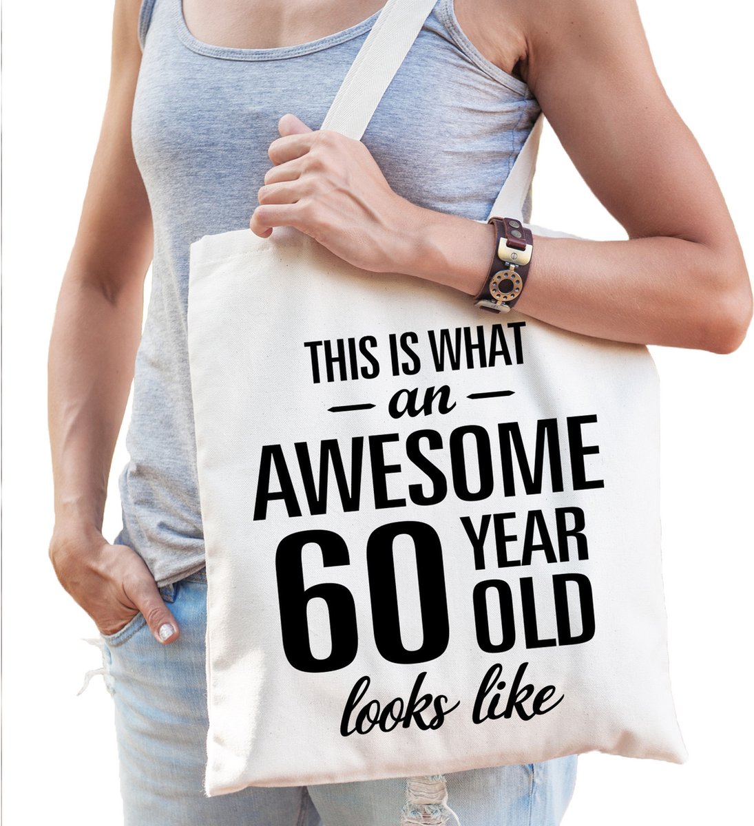 Awesome 60 year / geweldig 60 jaar cadeau tasje - wit - voor dames - verjaardag tasje / shopper