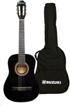 SUZUKI Klassieke gitaar 3/4 zwarte afwerking met beschermhoes