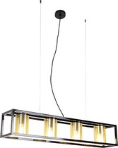 QAZQA cage - Industriele Hanglamp voor boven de eettafel | in eetkamer - 4 lichts - L 99.5 cm - Goud/messing - Industrieel -  Woonkamer | Slaapkamer | Keuken