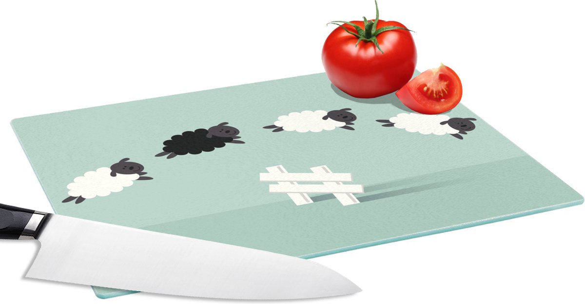 Glazen Snijplank - 28x20 - Een illustratie van springende schapen - Snijplanken Glas