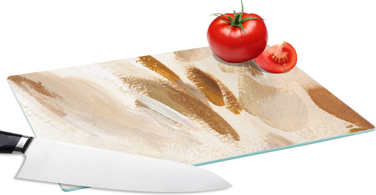 Glazen Snijplank - 28x20 - Verf - Wit - Bruin - Snijplanken Glas