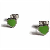Aramat jewels ® - Oorbellen-hart- zweerknopjes-7mm-groen-emaille- chirurgisch staal