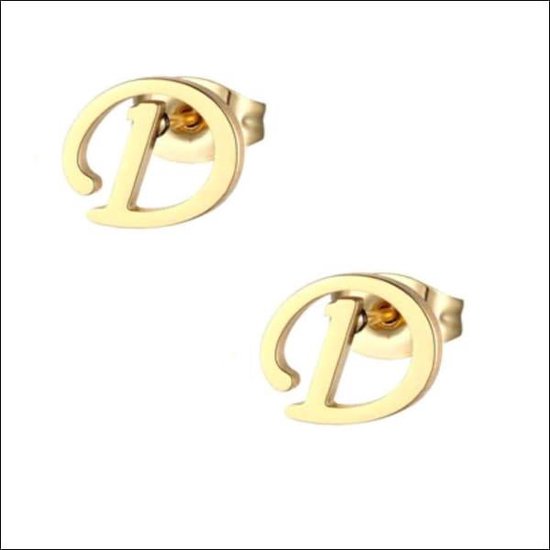 Aramat jewels ® - Oorbellen letter d zweerknopjes goudkleurig chirurgisch staal 10mm