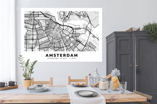 Affiche Carte - Amsterdam - Pays- Nederland - 180x120 cm XXL
