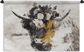 Wandkleed - Wanddoek - Schotse hooglander - Goud - Wit - Verf - 180x120 cm - Wandtapijt