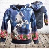 Blauwe hoodie met paard f43 -s&C-134/140-Hoodie meisjes