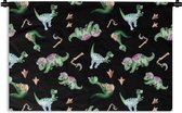 Wandkleed - Wanddoek - Kinderkamer - Dinosaurus - Zwart - Jongens - Meisjes - Kindje - 60x40 cm - Wandtapijt