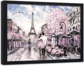 Foto in frame , Mensen in de Lente , Parijs ,120x80cm , Zwart wit roze , wanddecoratie