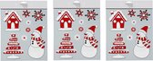 4x stuks velletjes raamstickers sneeuwversiering rood/wit 34,5 cm - Raamversiering/raamdecoratie stickers kerstversiering