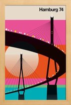 JUNIQE - Poster met houten lijst Vintage Hamburg 74 -13x18 /Kleurrijk