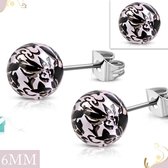 Aramat jewels ® - Ronde pareloorbellen beschilderd zilverkleurig zwart staal 6mm