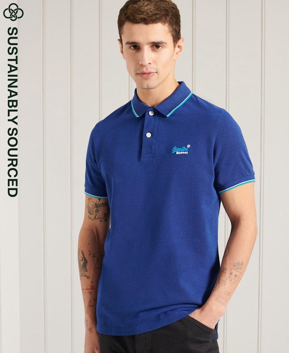 Superdry PoOrange Label Side Pique Heren Poloshirt Marineblauw
