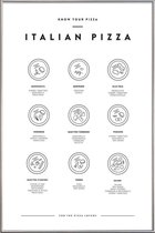 JUNIQE - Poster met kunststof lijst Pizzasoorten -40x60 /Wit & Zwart
