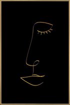 JUNIQE - Poster met kunststof lijst Line Portrait gouden -30x45 /Goud