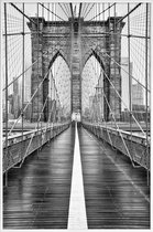JUNIQE - Poster in kunststof lijst Brooklyn Bridge -20x30 /Wit & Zwart