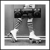 JUNIQE - Poster met kunststof lijst Boombox -20x20 /Grijs & Wit