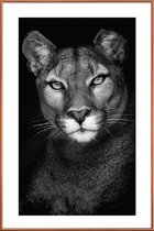 JUNIQE - Poster met kunststof lijst Lioness -13x18 /Grijs & Zwart