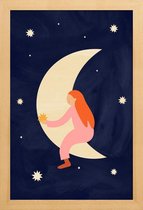 JUNIQE - Poster in houten lijst Lullaby Moon -60x90 /Ivoor & Zwart