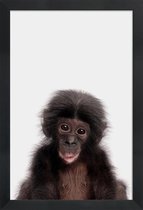 JUNIQE - Poster in houten lijst Bonobo -20x30 /Bruin & Zwart