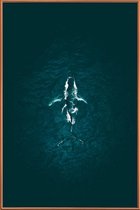 JUNIQE - Poster met kunststof lijst Humpback Breach -60x90 /Turkoois