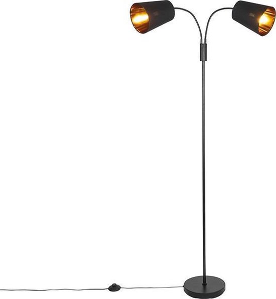 QAZQA carmen - Moderne Vloerlamp | Staande Lamp met zwenkarm - 2 lichts - H 160 cm - Zwart - Woonkamer | Slaapkamer | Keuken