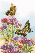 Koninginnepages op paarse bloemen borduren (pakket)