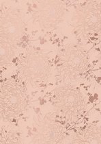 Inpakpapier Cadeaupapier Koraal met Metallic Bloemen- Breedte 50 cm - 150m lang