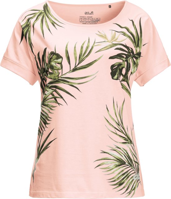 Jack Wolfskin Tropical Leaf T-shirt dames (Kleur: roze, Maat: M) | bol