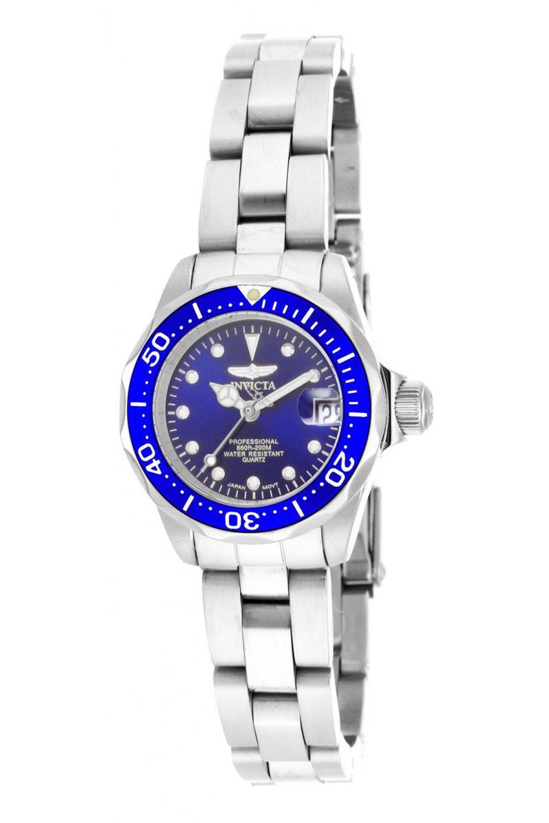 Invicta Pro Diver 17034 Dames Horloge - Waterdicht - Analoog - Quartz Uurwerk - Roestvrij Staal met blauwe Wijzerplaat - 24mm
