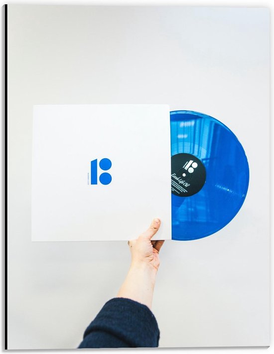 Dibond - Blauwe LP plaat uit Hoes - 30x40cm Foto op Aluminium (Met Ophangsysteem)