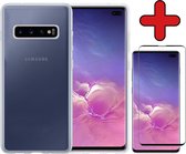 Samsung S10 Hoesje Transparant Siliconen Case Met Screenprotector - Samsung Galaxy S10 Hoes Silicone Cover Met Screenprotector - Transparant