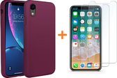 iPhone Xr Hoesje - iPhone Xr Wijnrood Liquid siliconen Hoesje Nano TPU backcover - met 2 Pack Screenprotector / tempered glass
