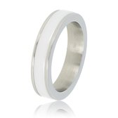 My Bendel - Keramische dames ring - zilver - wit - 4,5 mm brede dames ring met wit gepolijst keramiek - Met luxe cadeauverpakking