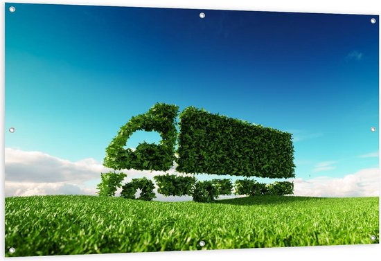 Tuinposter – Struik in de vorm van Vrachtwagen - 150x100cm Foto op Tuinposter  (wanddecoratie voor buiten en binnen)