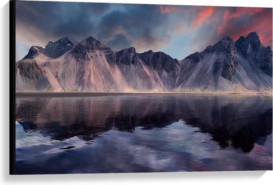 Toile - Montagnes sur l' Water avec ciel bleu - 90x60cm Photo sur toile (Décoration murale sur toile)