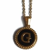 Aramat jewels -ketting-letter g- chirurgisch staal - zwart - goudkleurig-45cm - dames- rond