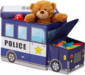 Relaxdays speelgoedkist - opvouwbaar - opbergbox - kind - opbergruimte - hocker - politie