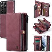 CaseMe - Samsung Galaxy S21 Ultra Hoesje - Back Cover en Wallet Book Case - Multifunctioneel - Rood