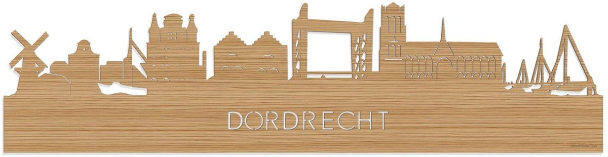 Skyline Dordrecht Bamboe hout - 120 cm - Woondecoratie - Wanddecoratie - Meer steden beschikbaar - Woonkamer idee - City Art - Steden kunst - Cadeau voor hem - Cadeau voor haar - Jubileum - Trouwerij - WoodWideCities - Merkloos