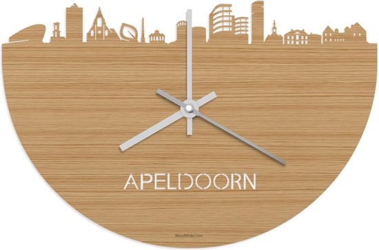 Skyline Klok Apeldoorn Bamboe hout - Ø 40 cm - Stil uurwerk - Wanddecoratie - Meer steden beschikbaar - Woonkamer idee - Woondecoratie - City Art - Steden kunst - Cadeau voor hem - Cadeau voor haar - Jubileum - Trouwerij - Housewarming -